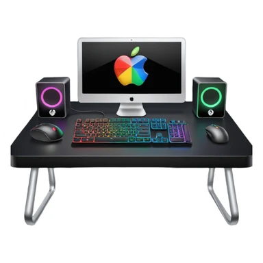 rgb gaming computer on black desk with a black keyboard and mouse sticker