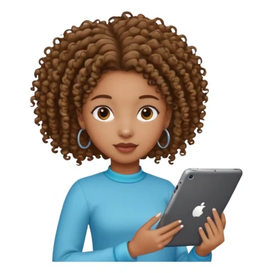 Black girl with curly ponytail holding ipad sticker