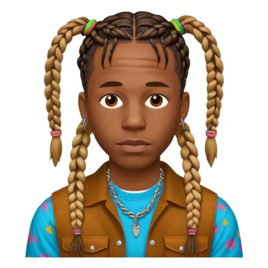 Travis Scott with braids and a gay shirt sticker