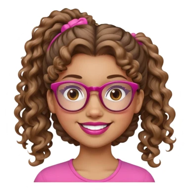 Smiling girl with glasses and pink big lips and light brown skin eyes and curly hair in a ponytail  sticker