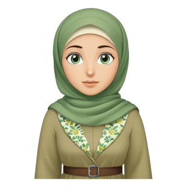 Turkish beautiful finish Konya girl blue eyes and green khaki hijab and light green floral dress and she go out on office sticker