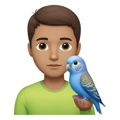 blue budgie parakeet with handsome Cuban brown haired man no beard sticker