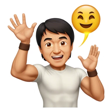 Cinematic Realistic Jackie Chan Pop Culture Emoji, depicted with playful agility and charismatic charm rendered with lifelike textures and vibrant, action‚Äêpacked lighting. sticker