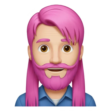 man with very long straight hair pink and beard no mustache sticker