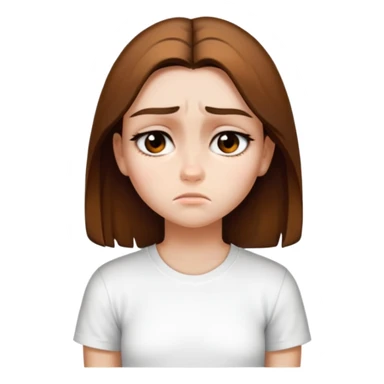 Draw this girl in the same style and appearance, but with a sad expression. Do not change her facial features, clothes, or hairstyle. iOS emoji style. sticker