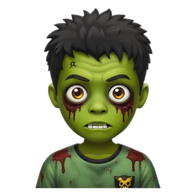 crie um zumbi menino bonito, com aparencia jovem igual, com cabelo preto, curto, com franja, o estilo do cabelo do zumbi seria o mesmo dos meninos de cabelo liso bagunçado do pinterest, faça ele com uma camisa preta sticker