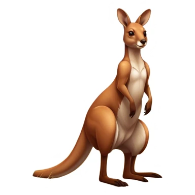 Cinematic-realistic Australian kangaroo, standing tall with powerful hind legs and a muscular tail for balance. Its reddish-brown fur glows under the golden sunlight, ears perked and eyes alert. The rugged outback stretches behind it, with dry grass and scattered eucalyptus trees completing the iconic scene. sticker