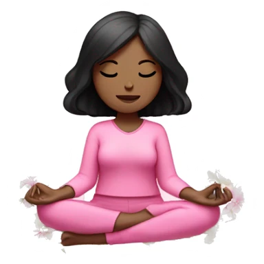 White girl, black hair meditating with flowers wearing pink  sticker