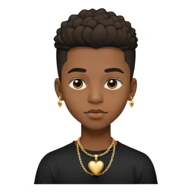 Black boy with full lips and long lashes. Rolling his eyes. Gold heart necklace and gold stud earrings. Black tshirt sticker