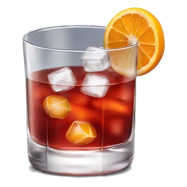 Negroni cocktail in a tumbler Glas with a clear ice cube  sticker