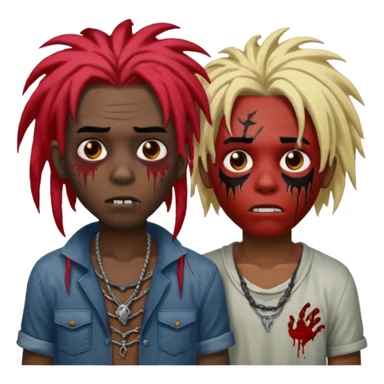 make two zombie boys, preferably black, both with dreadlocks, one with short hair, half blond and half black, and the second with long dreadlocks (up to the shoulder) with red roots and black tips  sticker