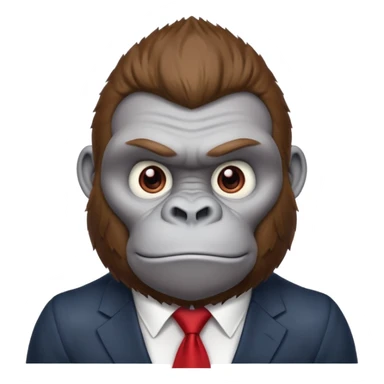Brown haired cartoon gorilla with tufted tip of hair on the top of his head, light skin tone, heavy brows and cartoony eyes, he is a strong ape with and a red tie x💪🦍 sticker