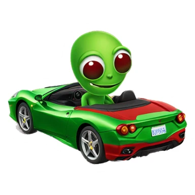 Make me a green alien in a red Ferrari convertible sticker