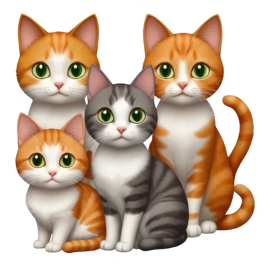 3 different coloured tiny short haired cats, including a dark grey and white cat with green eyes,and  a ginger and white with orange eyes and a brown tabby and white with hazel eyes sticker