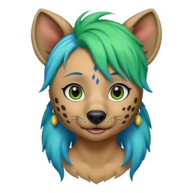 hyena with feminine  blue and green hair sticker
