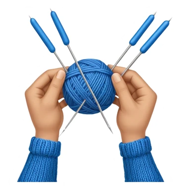 hands holding 2 knitting needles (1 on the right hand and another one on the left hand) with a ball of knitting thread (without a person's face) sticker