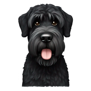 Black Russian terrier with white chest sticker