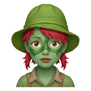 messy green full face green clay mask and tourist hat red hair  sticker