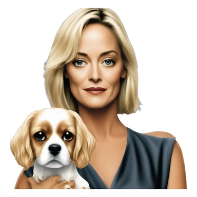 Young sharon stone in basic instinct walking with cavalier King Charles spaniel  sticker