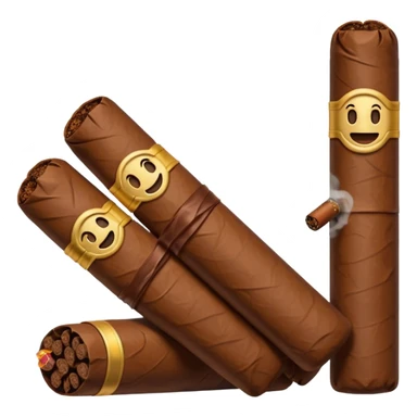 Emoji-style cigar icon, dark brown wrapper, subtle smoke, minimalistic, clean silhouette sticker