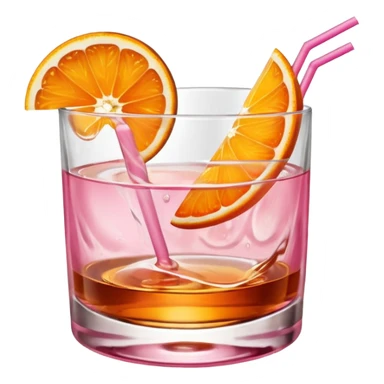 Pink drink in a whiskey glass with an orange slice on the rim sticker