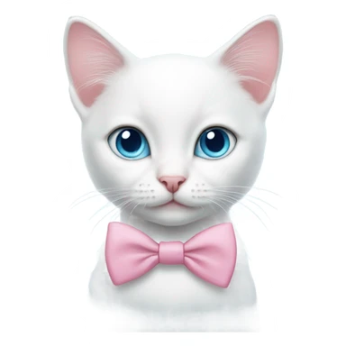 White kitten with light blue eyes wearing a pink bow tie sticker