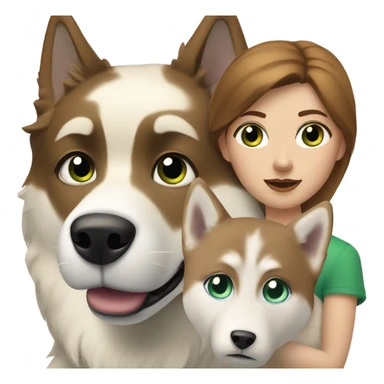 White Woman hair brown and bleus eyes and golden Husky With green eyes sticker