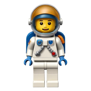 A photorealistic icon featuring a detailed LEGO astronaut figure, with small blocks and accessories, like a space helmet and suit. The figure is positioned in a way that showcases the intricate details of the LEGO design, with colorful blocks and realistic textures. Transparent background. sticker