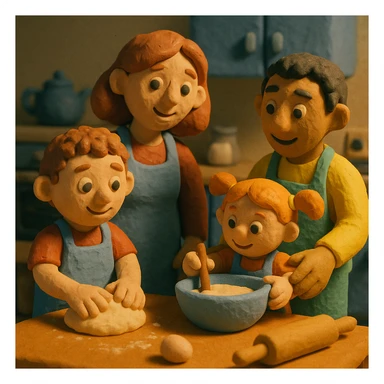 children with their parents, family baking together in the kitchen sticker