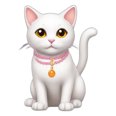 full body white orange cat cute with a small black eyes and a paw pink necklace sticker