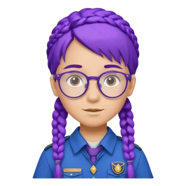 blue uniform wearing scout kid with braids and glassess with hat purple haired sticker