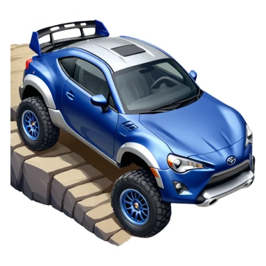 Rally race car Widened roof Long wheelbase widened pearly midnight satin dark blue 2nd generation 2025 Toyota 86 off-road racer chrome nerf bars,side steps mounted under-door-sill climbing rock sliders, and silver satin wheels  sticker