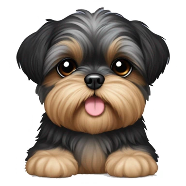 Shih tzu black puppy, yorkie coloring with light colored eyebrows. Round face, short ears. Looks like teddy bear  sticker