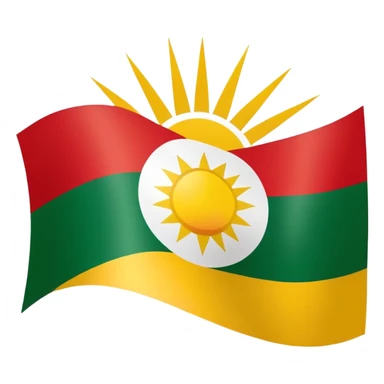 flag of Kurdistan with red, white and green horizontal stripes and a yellow sun symbol sticker