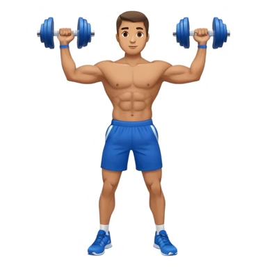 man with blue shorts doing side-lateral raise (T pose) with light dumbbells sticker