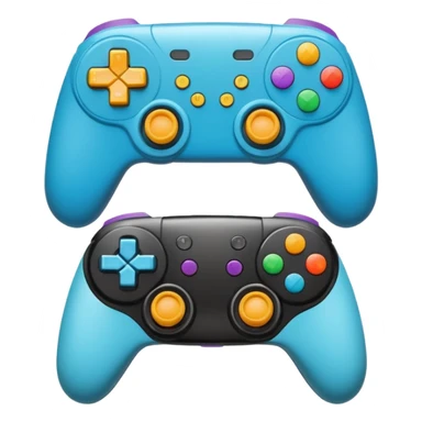Create a modern, high-quality emoji featuring two gaming controllers to represent multiplayer gaming. keep it side by side and rotate the sides in opp direction and cartoon style  sticker