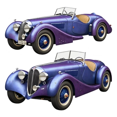 A very fast racing 1934 jaguar roadster body shell-on rustic old antique rat hot rodded blueberry and cherry pearl trailer  sticker