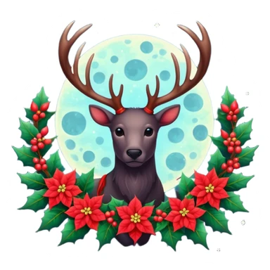 Dark moon with antlers and pointsettias  sticker