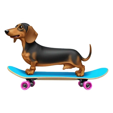 A wiener dog on a skate blue skate board  sticker