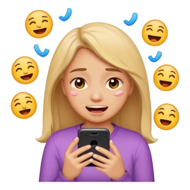 Girl crying laughing at a funny video on her phone. More emoji style. Less realistic sticker