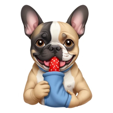 Black and white frenchie eating a sock  sticker