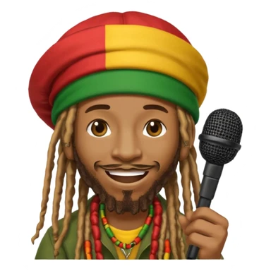 Emoji sticker of reggae artist Anthony B 🧔🏾‍♂️ with dreadlocks, Rasta hat 🟥🟨🟩, smiling and holding a mic 🎤. Text says 'Big Up Anthony B!' in bold reggae font 💥🔥✊🏾 sticker