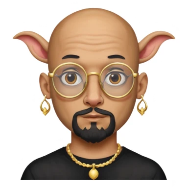bald man with long goat beard and parti glasses and big gold ring earring and face tattoed sticker