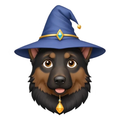 black german shepherd face wearing a wizard hat sticker