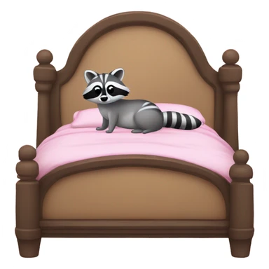 princess style bed with sleeping cute racoon wearing pink bow on head in it sticker