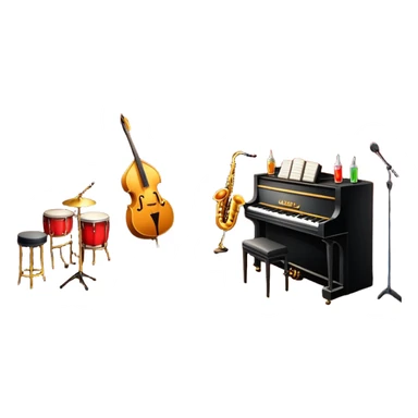 inside a jazz club, bar, stage, and jazz instruments, warm lighting sticker