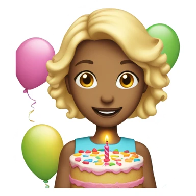 Young blonde hair girl with birthday cake sticker