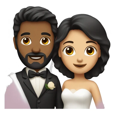 a wedding emoticon of a dark-haired woman and a dark-haired man with a beard sticker