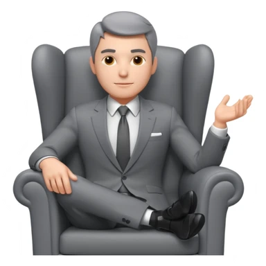 businessman sitting in an armchair, confident relaxed pose, formal suit and tie, professional corporate vibe, 3D cartoon style, mobile game icon style, clean background, no text, no watermark
 sticker