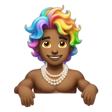 posh-muscle-boy-with-pearl-necklace-and-rainbow-unicorn-hair-in-golden-bathtub sticker
